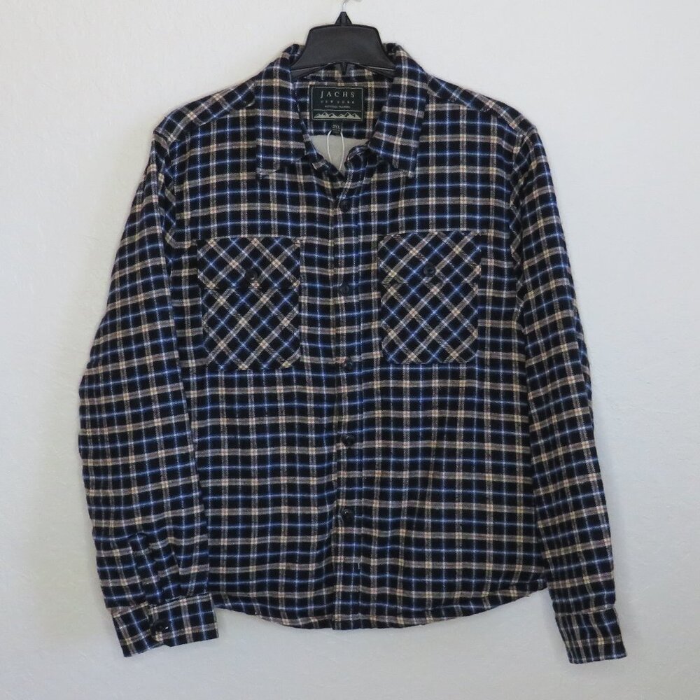 JACHS NY* Men's Long Sleeve‎ Button Down Sherpa Plaid Flannel Shacket~ Size 2XL